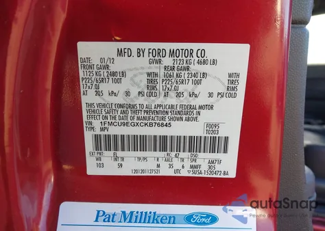 2012 Ford Escape Limited z USA, uszkodzony, nr VIN 1FMCU9EGXCKB76845